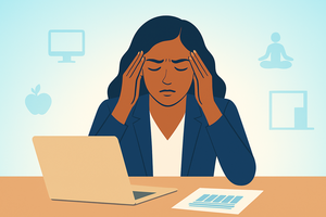Person experiencing burnout with fatigue and stress, highlighting signs, symptoms